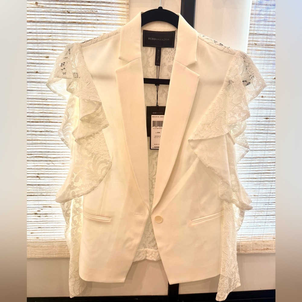 BCBGMaxAzria White Blazer with Lace Details